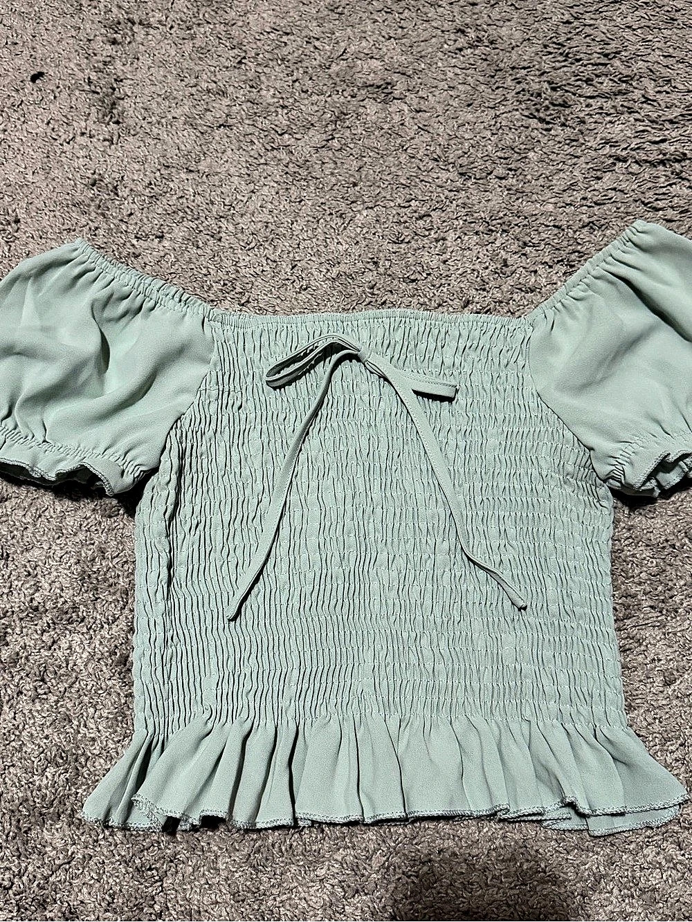 Sage Green Smocked Crop Top Like New